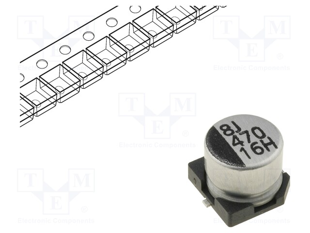 Capacitor: electrolytic; SMD; 47uF; 16VDC; Ø6.3x5.3mm; ±20%; 2000h