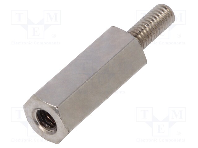 Screwed spacer sleeve; Int.thread: M3; 15mm; Ext.thread: M3; brass