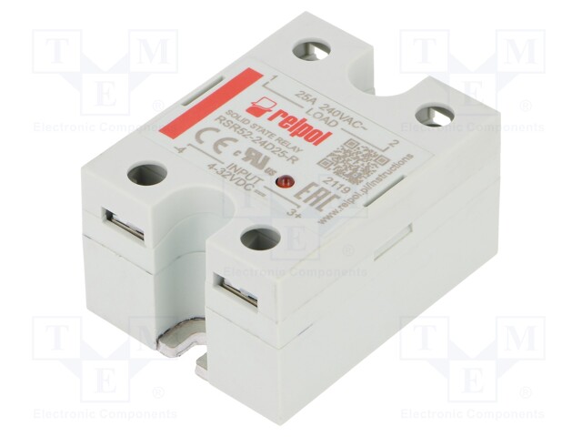 Relay: solid state; Ucntrl: 4÷32VDC; 25A; 48÷280VAC; -30÷80°C; IP20