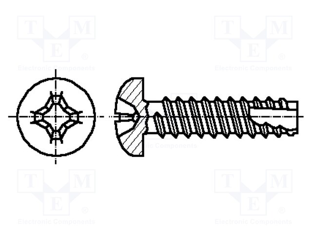 Screw; 5,5x13; Head: cheese head; Phillips; hardened steel; zinc