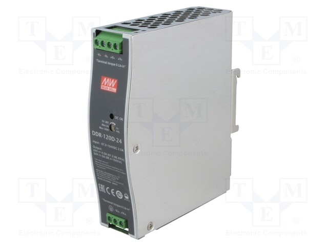 Power supply: DC/DC; 120W; 24VDC; 5A; 67.2÷154VDC; Mounting: DIN