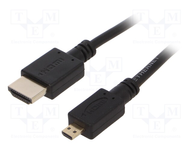 Cable; HDMI 2.0; HDMI micro plug,HDMI plug; 1.8m; black; 32AWG