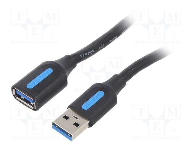 Cable; USB 3.0; USB A socket,USB A plug; nickel plated; 3m; black