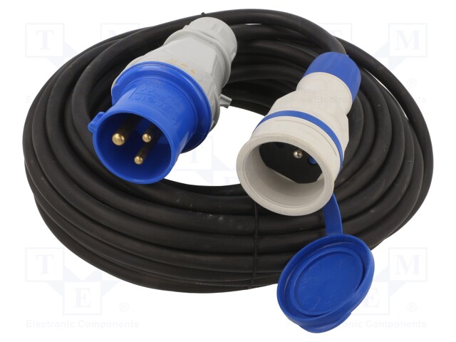 Extension lead; Sockets: 1; rubber; black; 3x2,5mm2; 10m; 16A