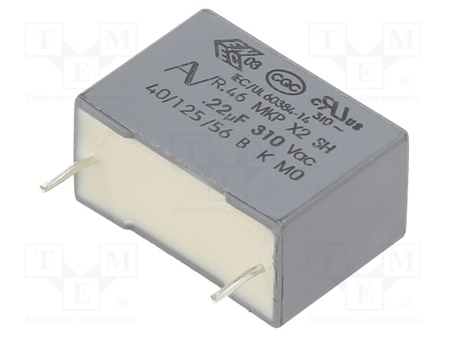 Capacitor: polypropylene; X2; 0.22uF; 15mm; ±20%; 18x17.5x6mm