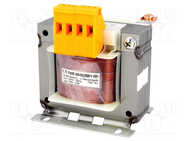 Transformer: mains; 60VA; 230VAC; 24V; Leads: terminal block; 1kg