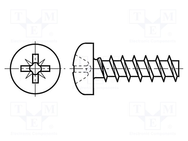 Screw; for plastic; 2,2x5; Head: cheese head; Pozidriv; steel; zinc