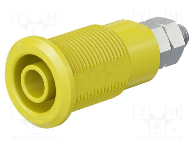 Socket; 4mm banana; 32A; yellow; nickel plated; Overall len: 33mm