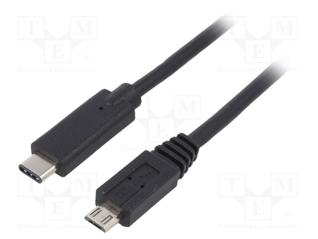 Cable; USB 2.0; USB B micro plug,USB C plug; 1.5m; black