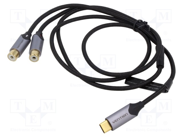 Cable; RCA socket x2,USB C plug; gold-plated; 0.5m; black; 29AWG