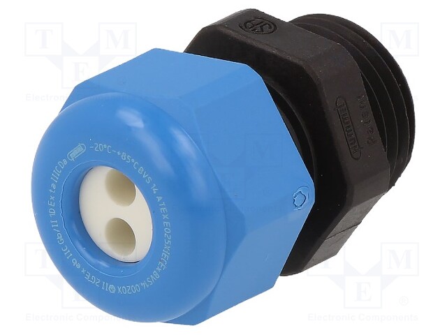 Cable gland; M16; IP68; Mat: polyamide; black-blue; Holes no: 2; 3mm