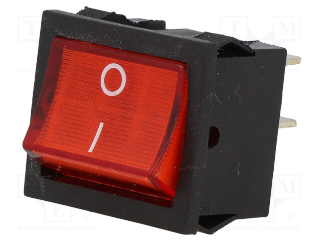 ROCKER; DPST; Pos: 2; OFF-ON; 6A/250VAC; red; neon lamp; 35mΩ