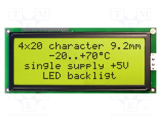 Display: LCD; alphanumeric; STN Positive; 20x4; yellow-green; LED