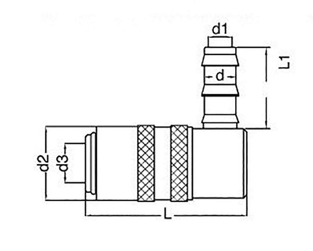 Quick connection coupling; angled 90°; 10bar; Mat: brass; L: 42mm