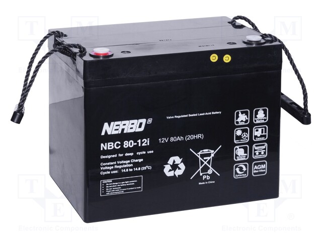 Re-battery: acid-lead; 12V; 80Ah; AGM; maintenance-free