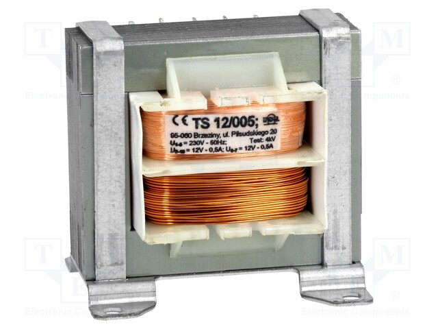 Transformer: mains; 12VA; 230VAC; 12V; 12V; 0.5A; 0.5A; IP00