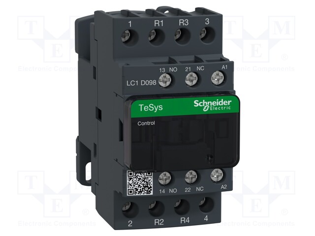 Contactor, DIN Rail, Panel, 690 VAC, DPST-NO, DPST-NC, 4 Pole