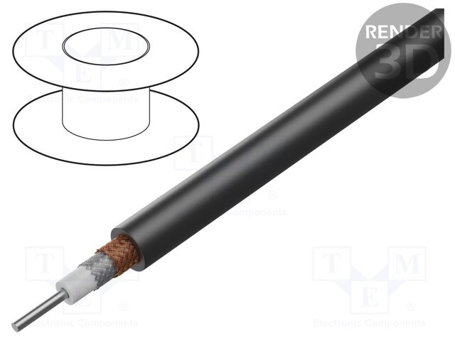 Wire: coaxial; RG6A/U; wire; CCS; PVC; black; 8.43mm