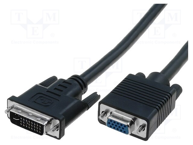 Cable; dual link; D-Sub 15pin HD socket,DVI-I (24+5) plug; 3m