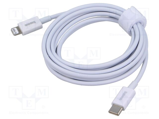 Cable; Apple Lightning plug,USB C plug; 2m; white; 20W