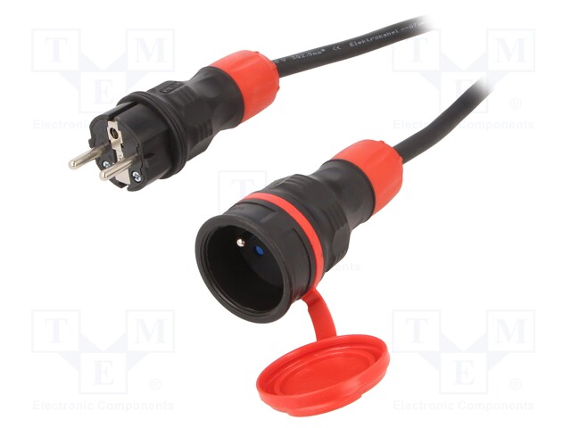 Extension lead; Sockets: 1; rubber; black; 3x1,5mm2; 15m; 16A