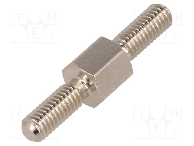 Screwed spacer sleeve; 5mm; Ext.thread: M3; hexagonal; brass