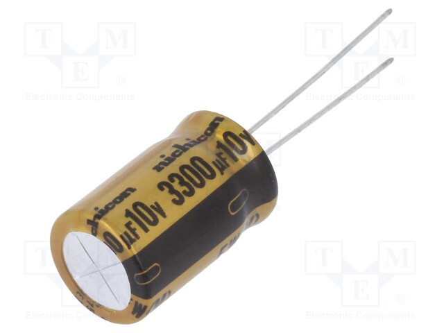 Capacitor: electrolytic; THT; 3300uF; 10VDC; Ø12.5x20mm; Pitch: 5mm