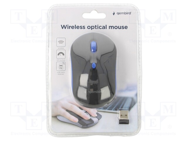 Optical mouse; black,blue; USB A; wireless; No.of butt: 4; 10m