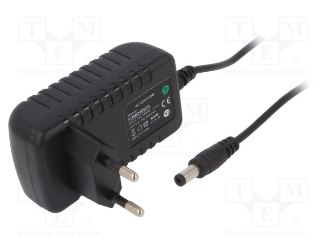 Power supply: switched-mode; 24VDC; 0.5A; Out: 5,5/2,1; 12W; 0÷45°C