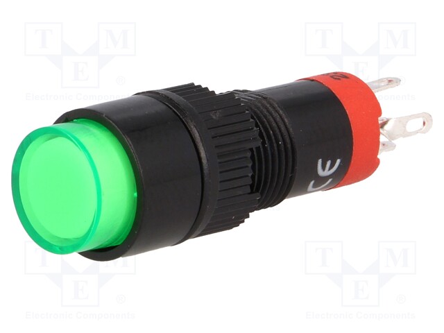 Switch: push-button; Pos: 2; SPDT; 0.5A/250VAC; 1A/24VDC; green