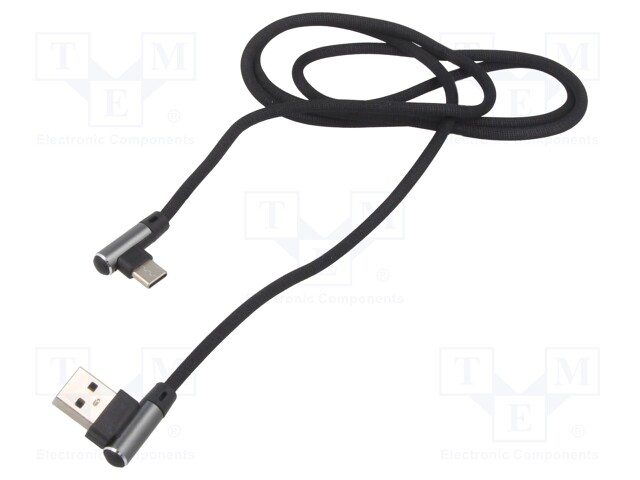 Cable; USB 2.0; USB A angled plug,USB C angled plug; 1m; black