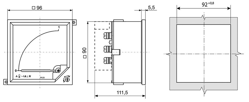 Power meter; reactive power; analogue; on panel; mounting; 50Hz