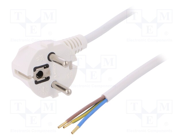 Cable; SCHUKO plug,CEE 7/7 (E/F) plug angled,wires; 2m; white