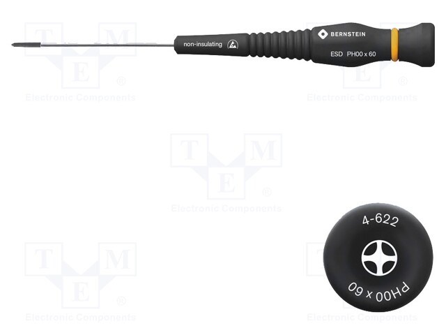 Screwdriver; Phillips; precision; PH00; ESD; Blade length: 60mm