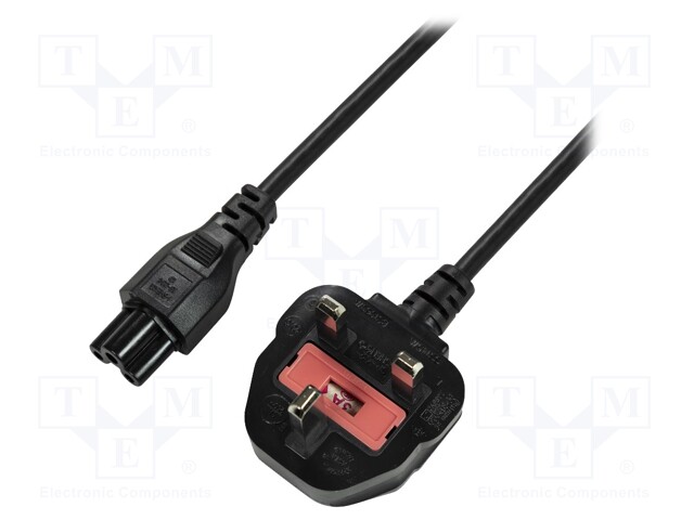 Cable; BS 1363 (G) plug,IEC C5 female; 1.8m; black; 3x0,75mm2