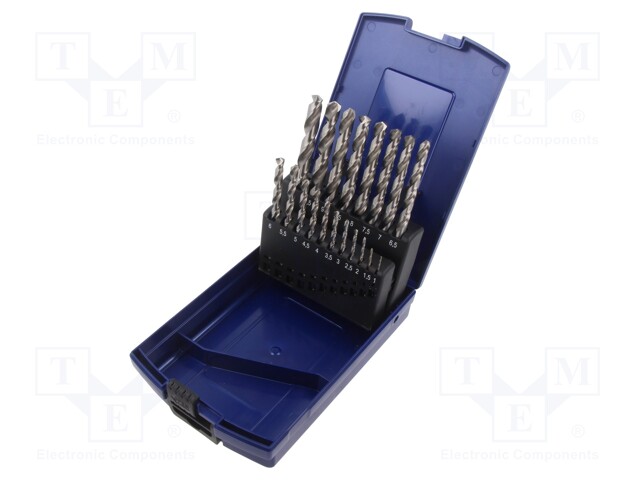 Drill set; for metal; high speed steel grounded HSS-G; 19pcs.