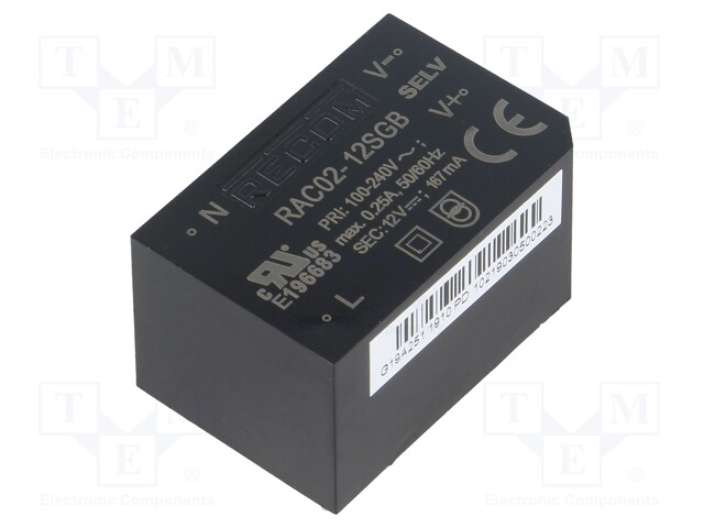 Converter: AC/DC; 2W; Uout: 12VDC; Iout: 167mA; 68%; Mounting: PCB