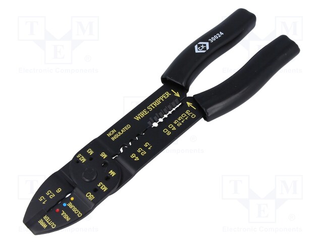 Tool: multifunction wire stripper and crimp tool; Wire: round