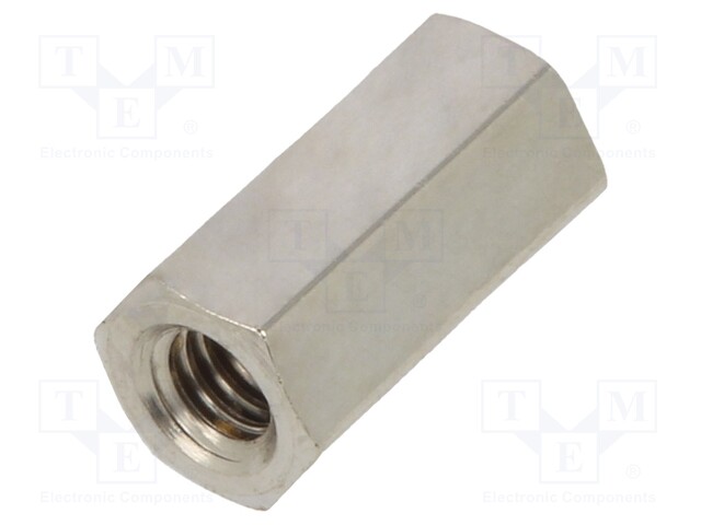 Screwed spacer sleeve; Int.thread: M2,5; 8mm; hexagonal; brass