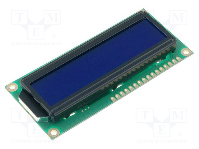 Display: LCD; alphanumeric; STN Negative; 16x2; blue; 80x36x10mm