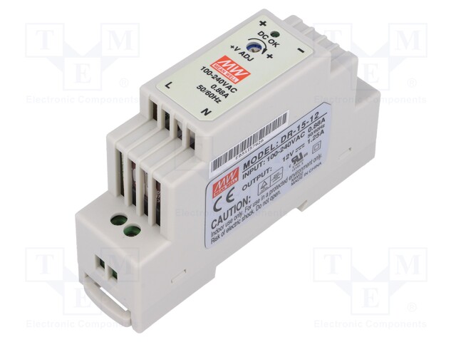 Power supply: switched-mode; 15W; 12VDC; 10.8÷13.2VDC; 1.25A; 100g