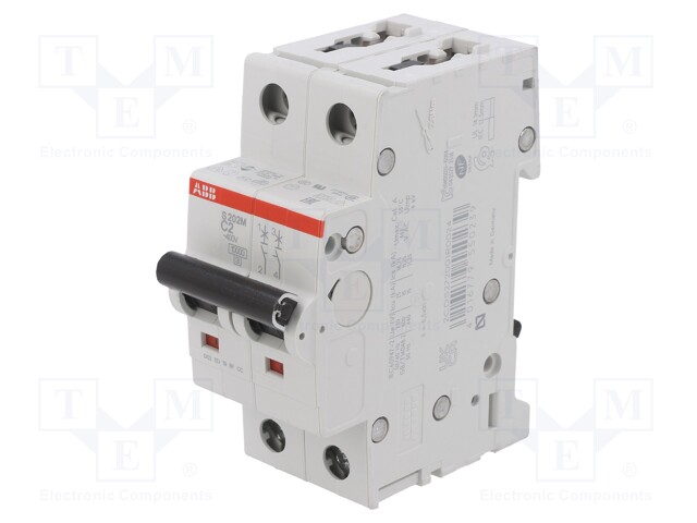 Circuit breaker; 400VAC; Inom: 2A; Poles: 2; DIN; Charact: C; 10kA