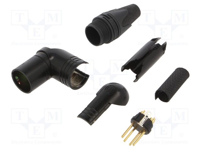 Plug; XLR; male; PIN: 4; angled 90°; for cable; soldering; 10A