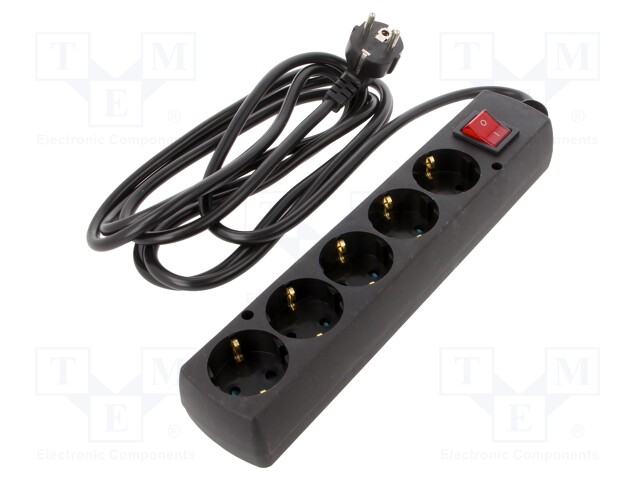 Extension lead; Schuko; Sockets: 5; black; 3x1,5mm2; 3m; 16A