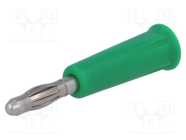 Plug; 4mm banana; 24A; 30VAC; 60VDC; green; non-insulated; on cable