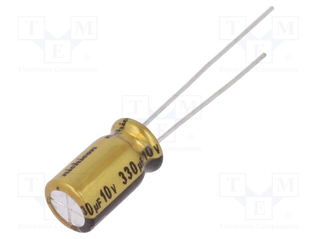 Capacitor: electrolytic; THT; 330uF; 10VDC; Ø6.3x11mm; Pitch: 2.5mm