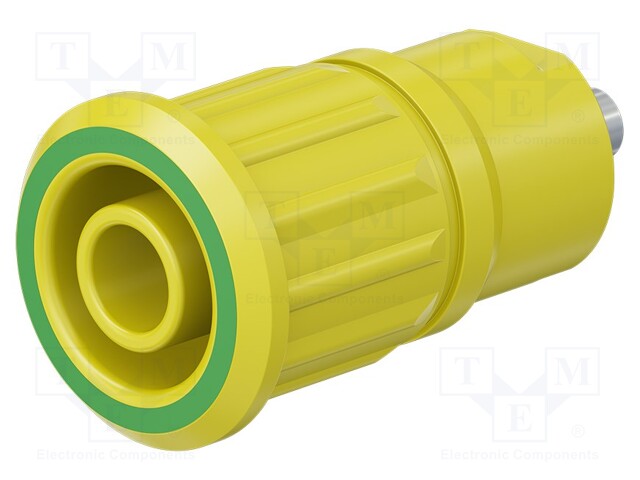 Socket; 4mm banana; 24A; 1kV; yellow-green; nickel plated