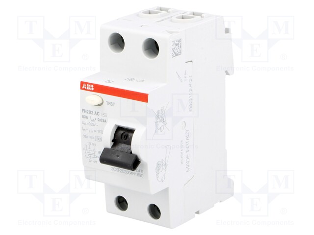 RCD breaker; Inom: 63A; Ires: 30mA; Max surge current: 250A; 230V