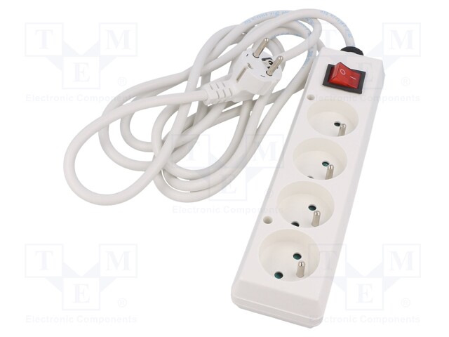 Extension lead; Sockets: 4; white; 3x1,5mm2; 3m; 16A