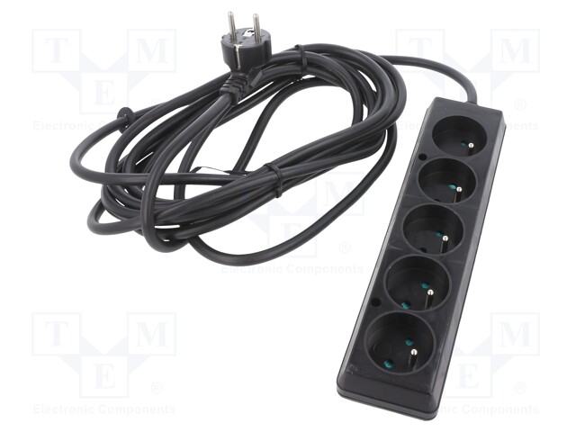 Extension lead; Sockets: 5; black; 3x1,5mm2; 5m; 16A